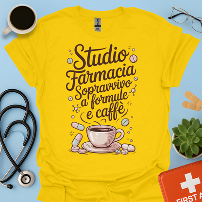 Studio farmacia sopravvivo a formule e caffè — Futura Farmacista Studentessa Farmacia Maglietta