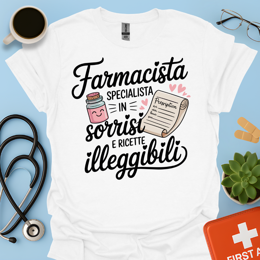 Farmacista specialista in sorrisi e ricette illeggibili — Farmacista Maglietta