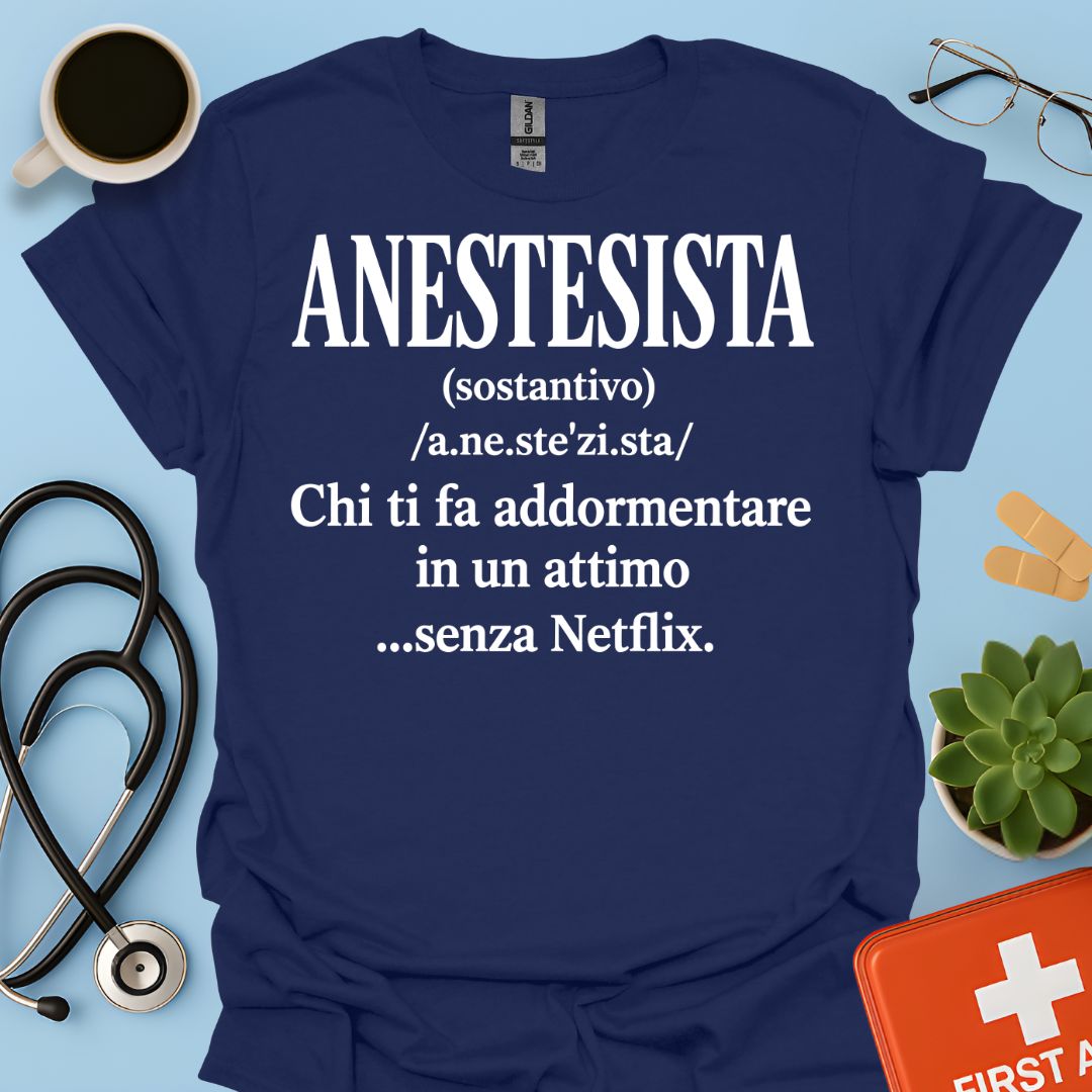 Maglietta blu navy con definizione divertente di Anestesista, stile dizionario, idea regalo per medici e professionisti sanitari