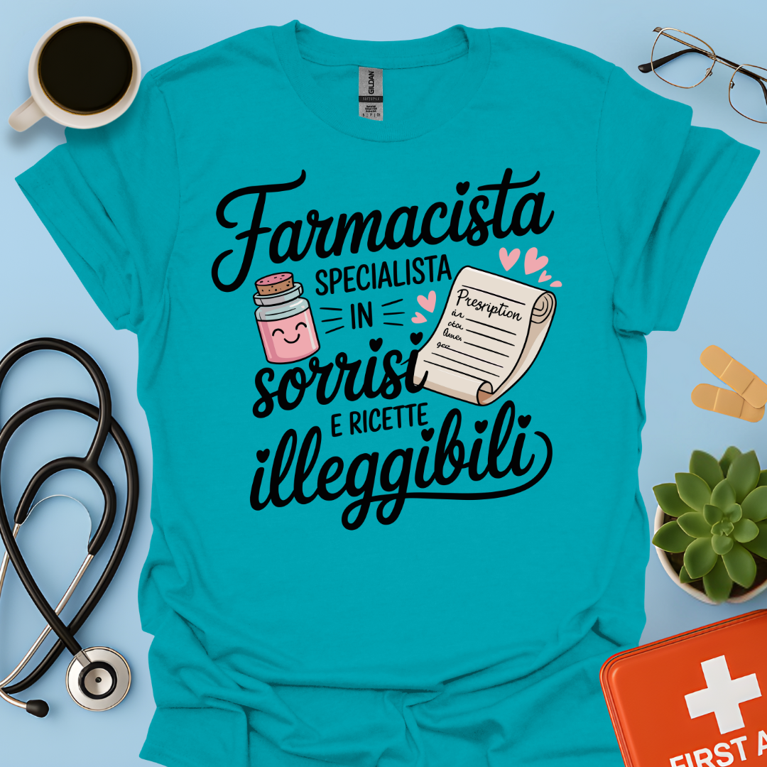 Farmacista specialista in sorrisi e ricette illeggibili — Farmacista Maglietta