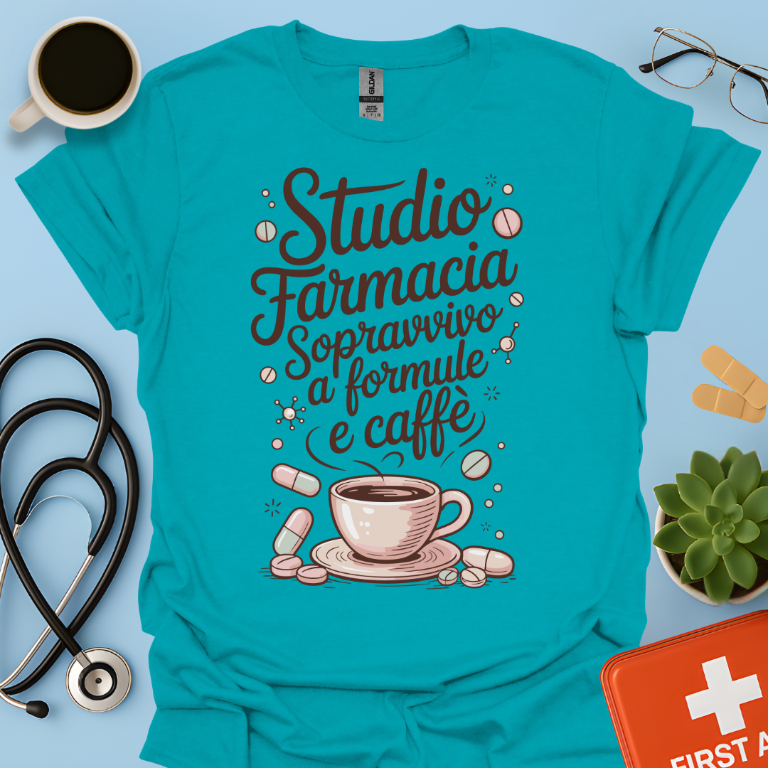 Studio farmacia sopravvivo a formule e caffè — Futura Farmacista Studentessa Farmacia Maglietta