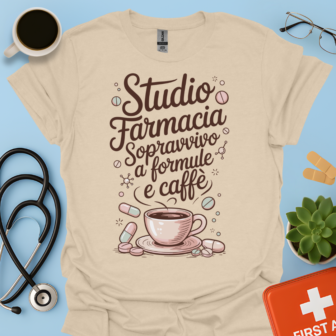 Studio farmacia sopravvivo a formule e caffè — Futura Farmacista Studentessa Farmacia Maglietta