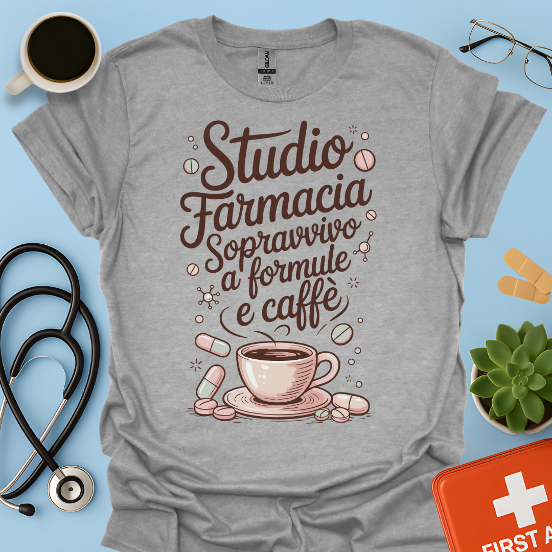 Studio farmacia sopravvivo a formule e caffè — Futura Farmacista Studentessa Farmacia Maglietta