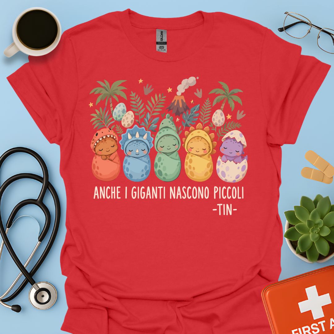 Maglietta TIN Dinosauri Neonati – Rosso