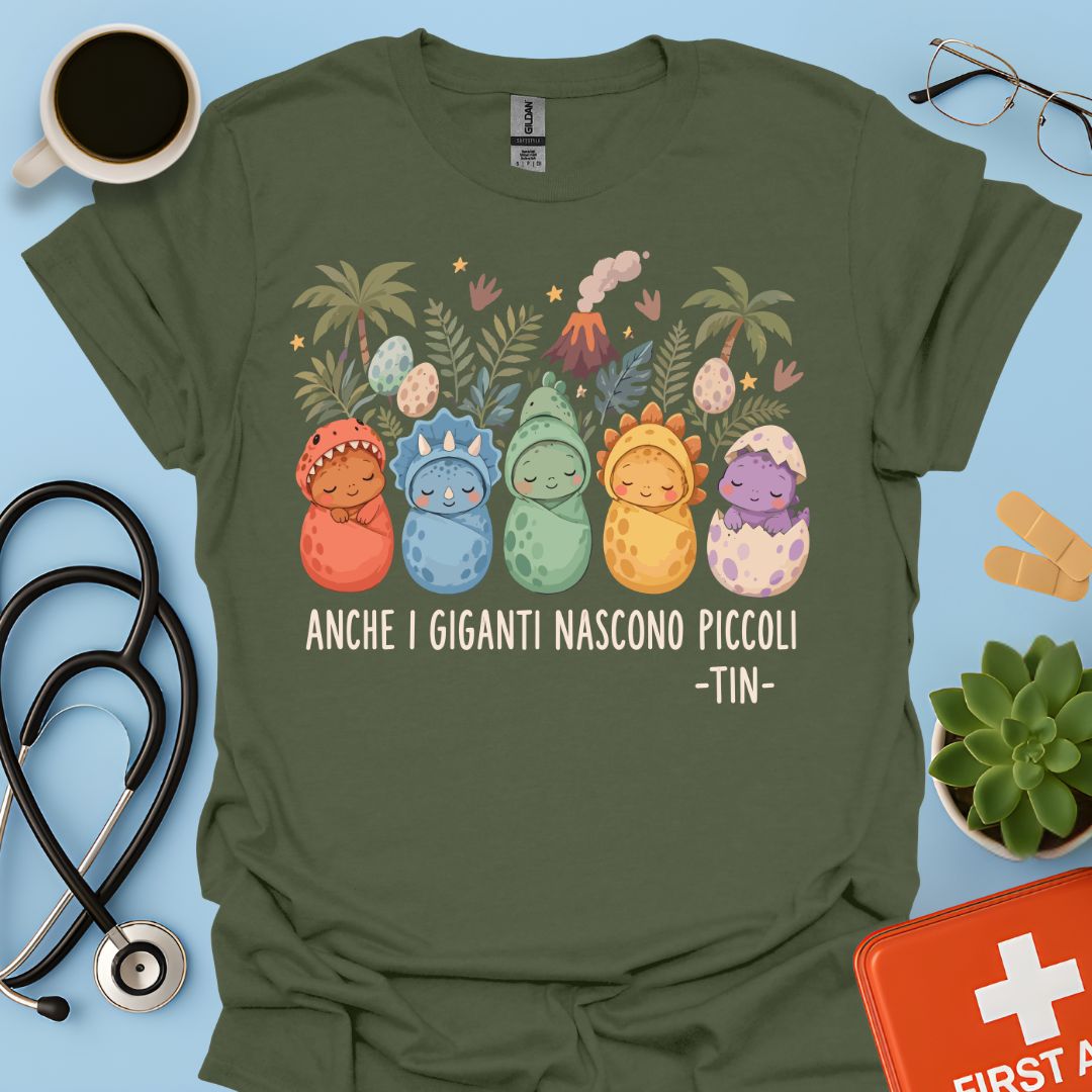 Maglietta TIN Dinosauri Neonati – Verde Militare
