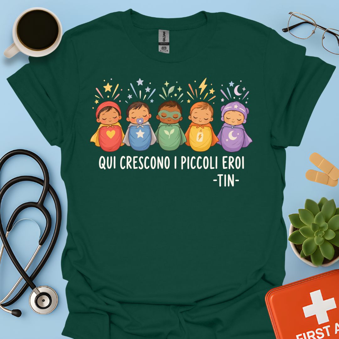 Maglietta TIN Neonati Supereroi – Verde Bosco