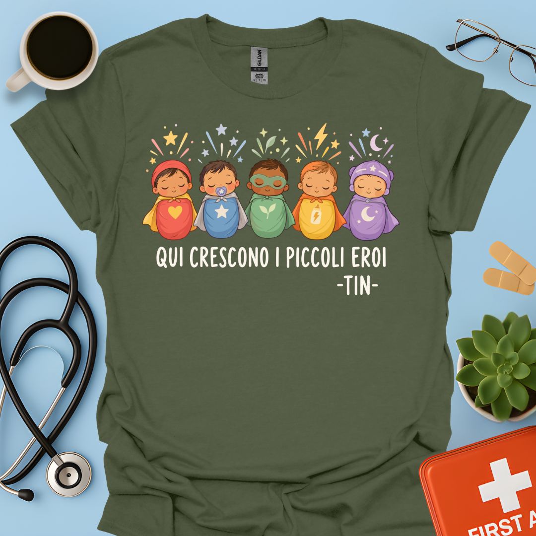 Maglietta TIN Neonati Supereroi – Verde Militare